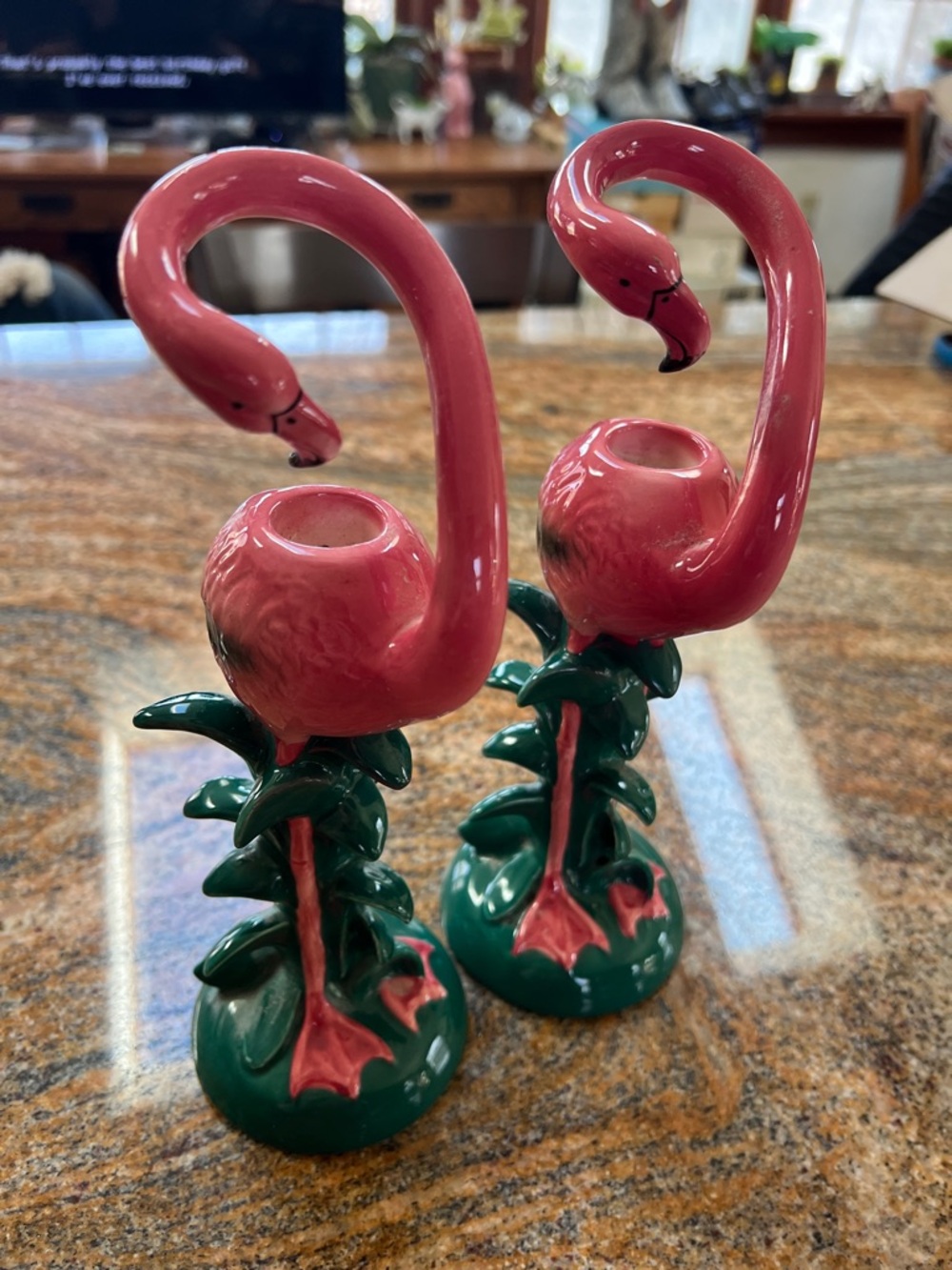 Pink Flamingo Ceramic Candlestick Holders by